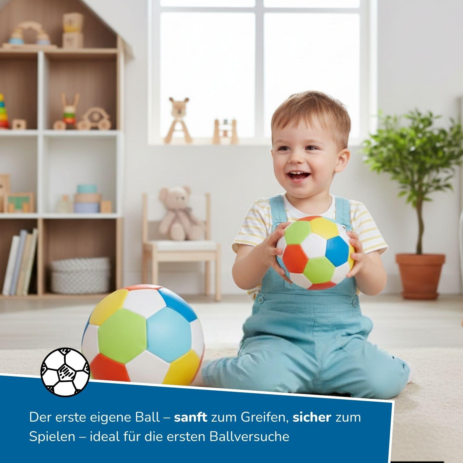 2er Set Softbälle klein Ø 10 cm & groß Ø 18 cm, bunte Soft-Fußbälle 3/7