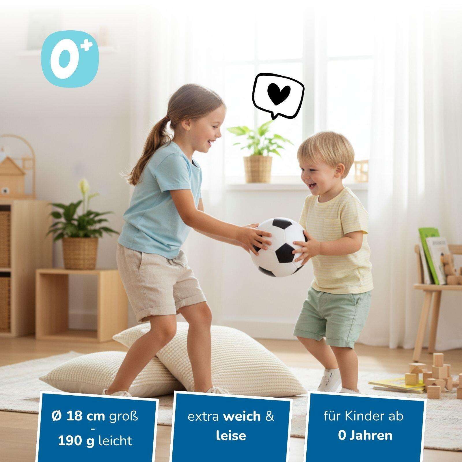 Softball für Kinder Ø 18 cm, extra weich, schwarz-weißes Fußball-Design 2/7