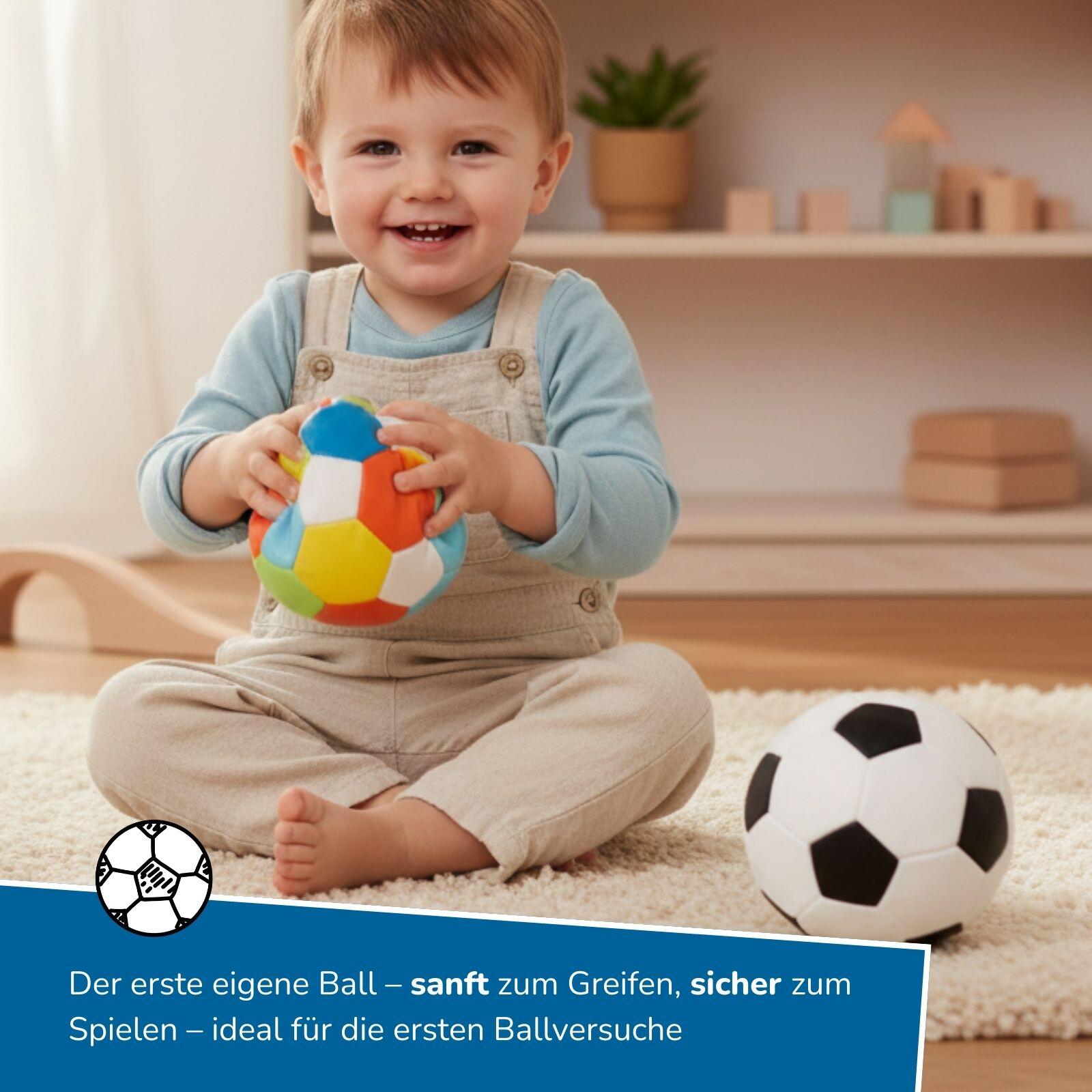 12er Set Mini Softbälle für Kinder, Ø 10 cm, extra weich, schwarz-weiß & bunt 3/7