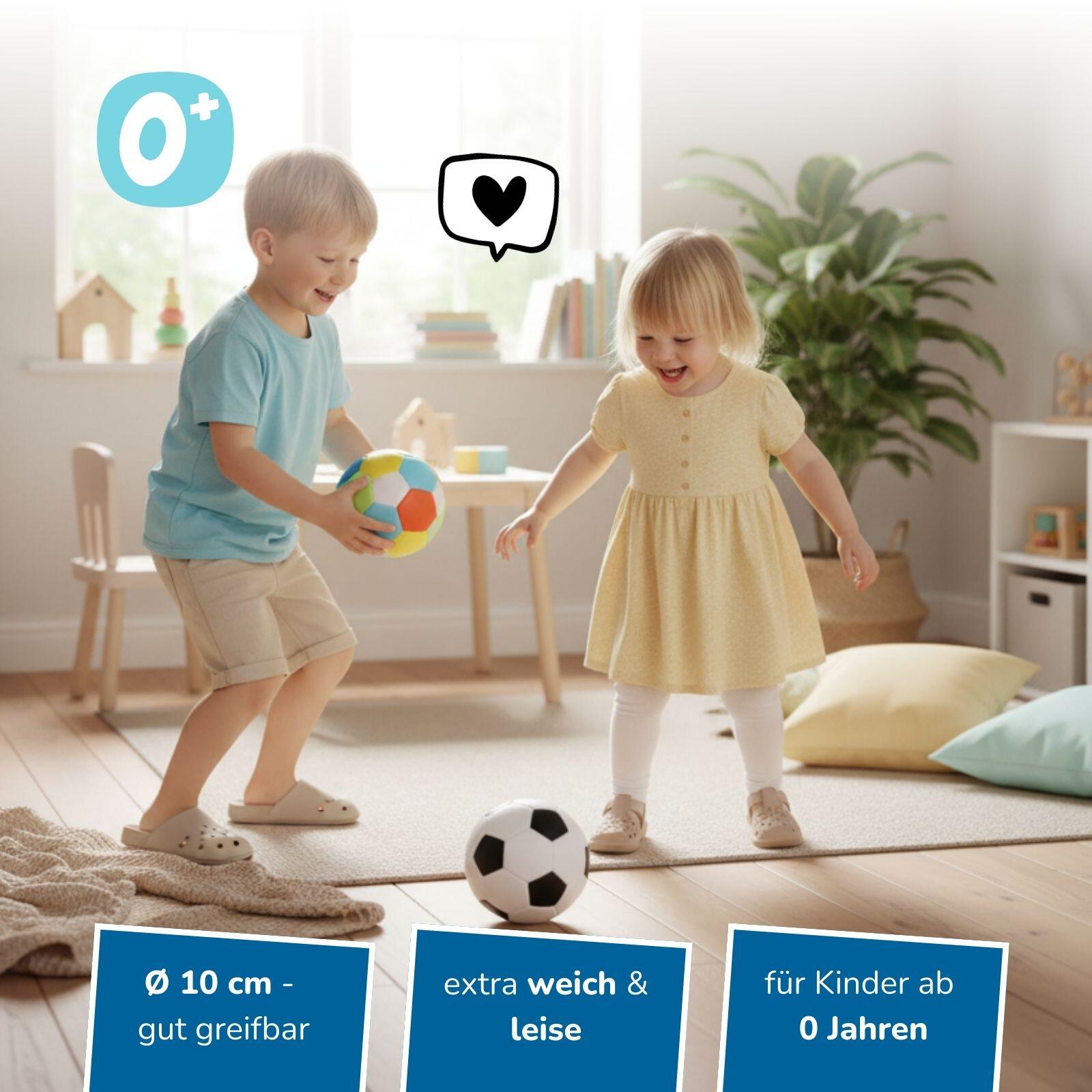 12er Set Mini Softbälle für Kinder, Ø 10 cm, extra weich, schwarz-weiß & bunt 2/7