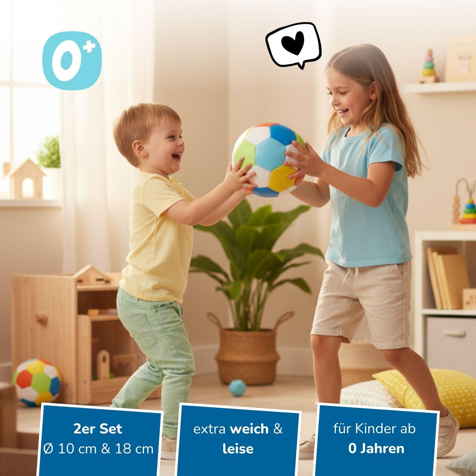 2er Set Softbälle klein Ø 10 cm & groß Ø 18 cm, bunte Soft-Fußbälle 2/7