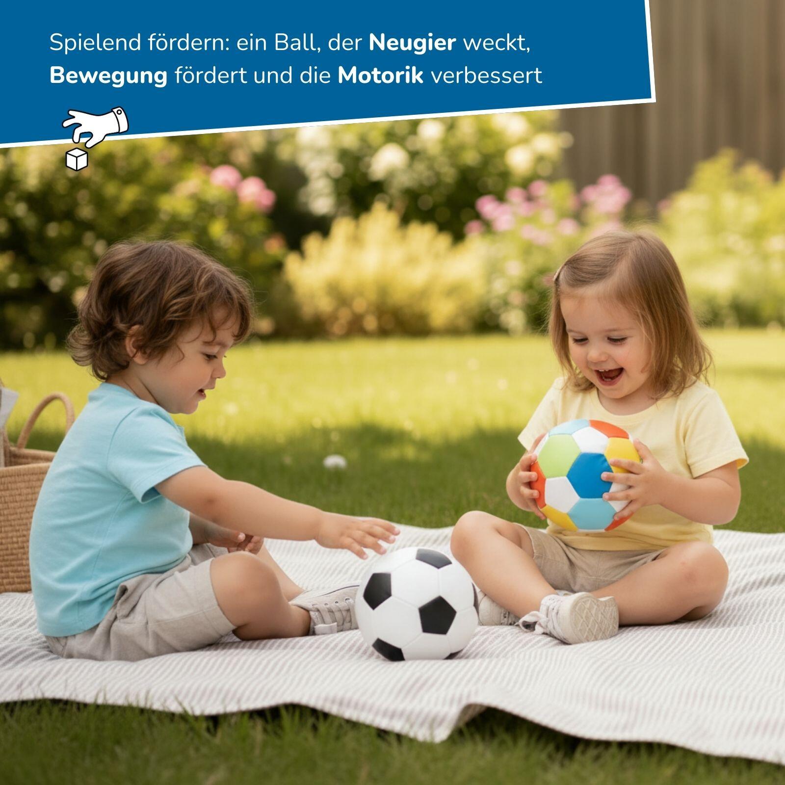 12er Set Mini Softbälle für Kinder, Ø 10 cm, extra weich, schwarz-weiß & bunt 5/7