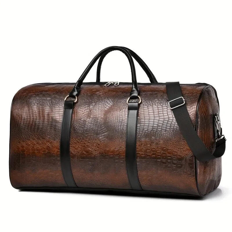 Retro Crocodile-Texture Travel Bag Brown