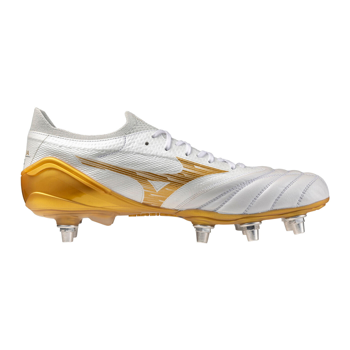 Crampons de rugby Mizuno Morelia Neo IV B Elite SI Blanc et doré 3/5