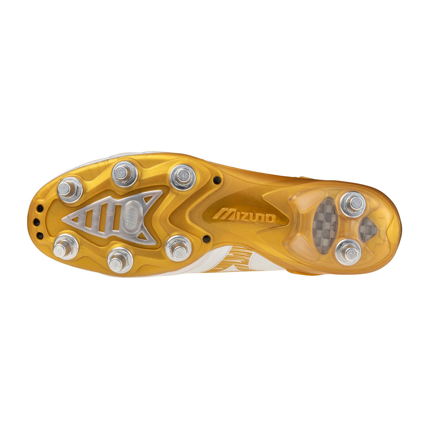 Crampons de rugby Mizuno Morelia Neo IV B Elite SI Blanc et doré 2/5