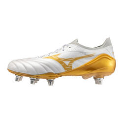Crampons de rugby Mizuno Morelia Neo IV B Elite SI Blanc et doré
