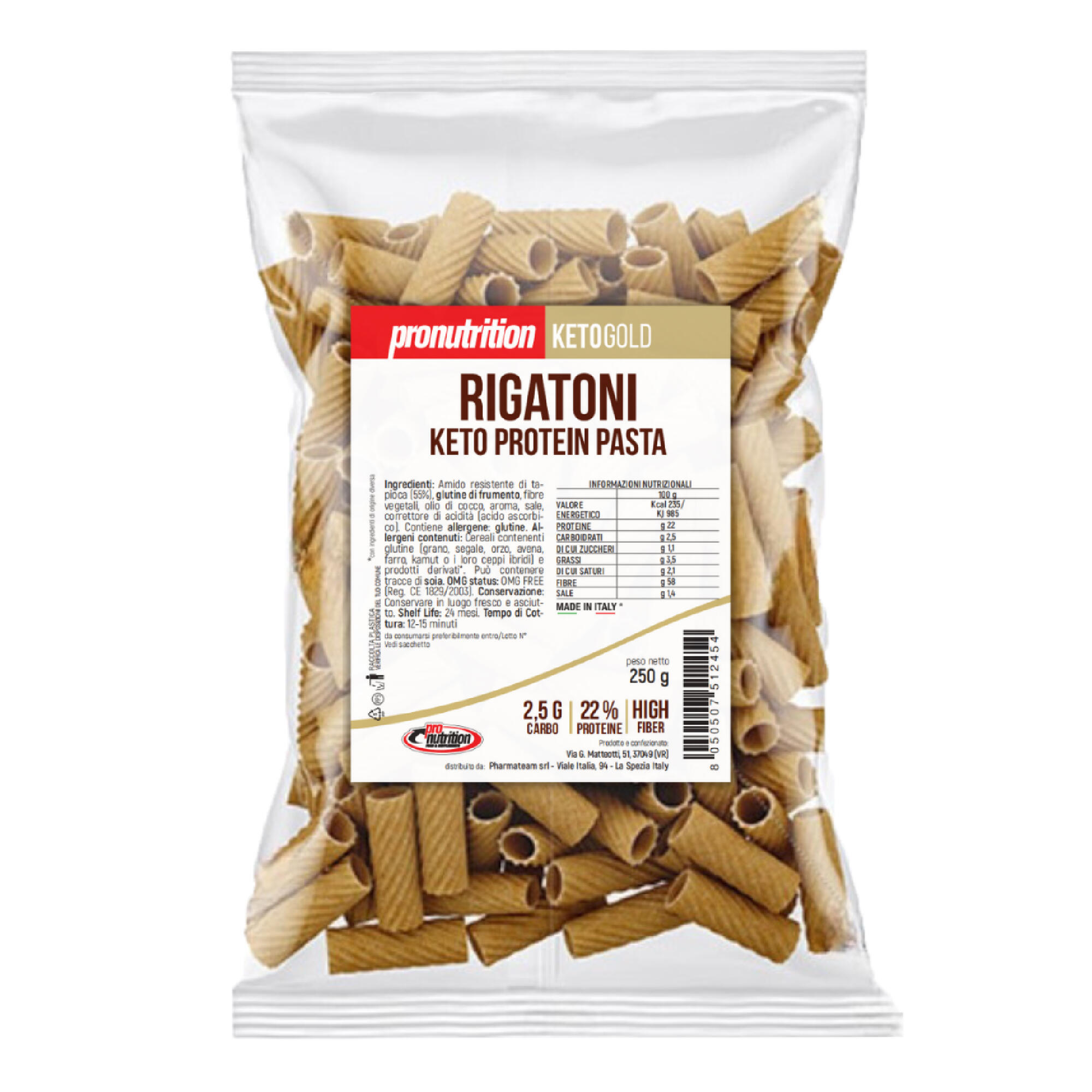 PRO NUTRITION PRO NUTRITION Rigatoni Keto Proteici 250 g — Low carb, prodotto in Italia.