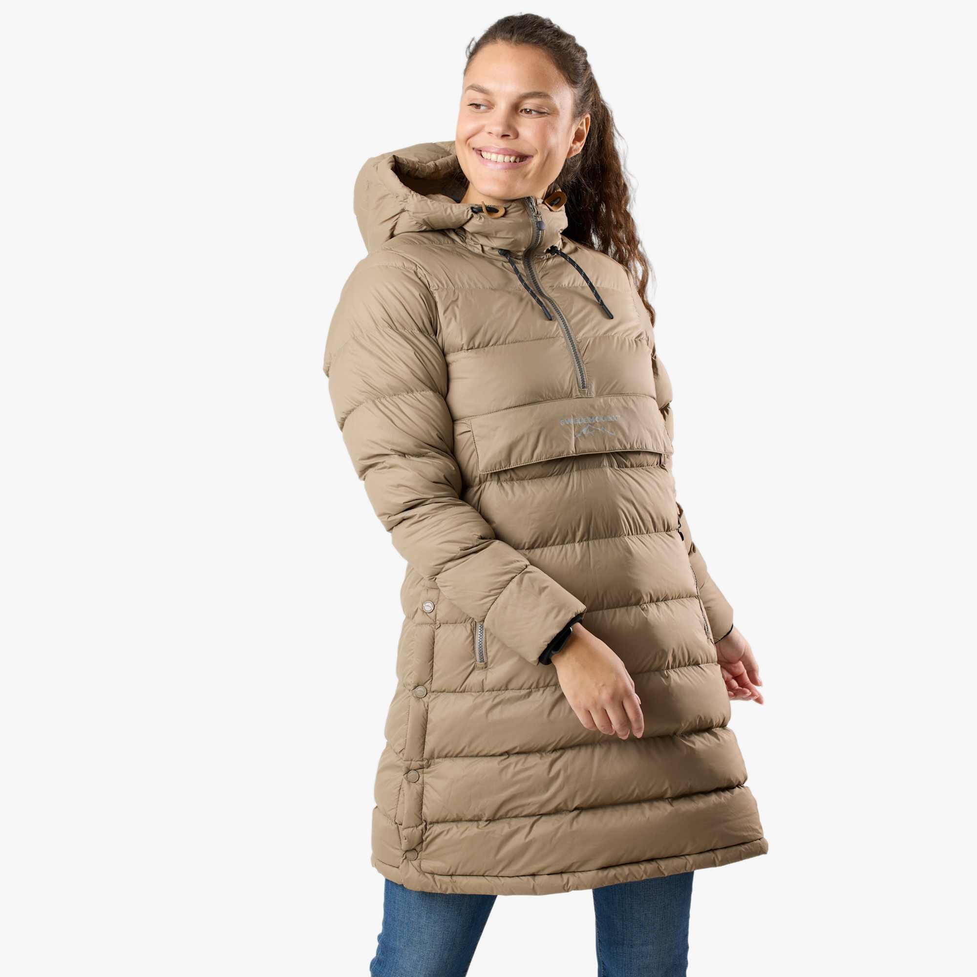 Swedemount - Doudoune Randonnée Femme Déperlante Respirante Östersund Anorak Long - Doudoune Duvet - Marron|ocre|vert - Decathlon