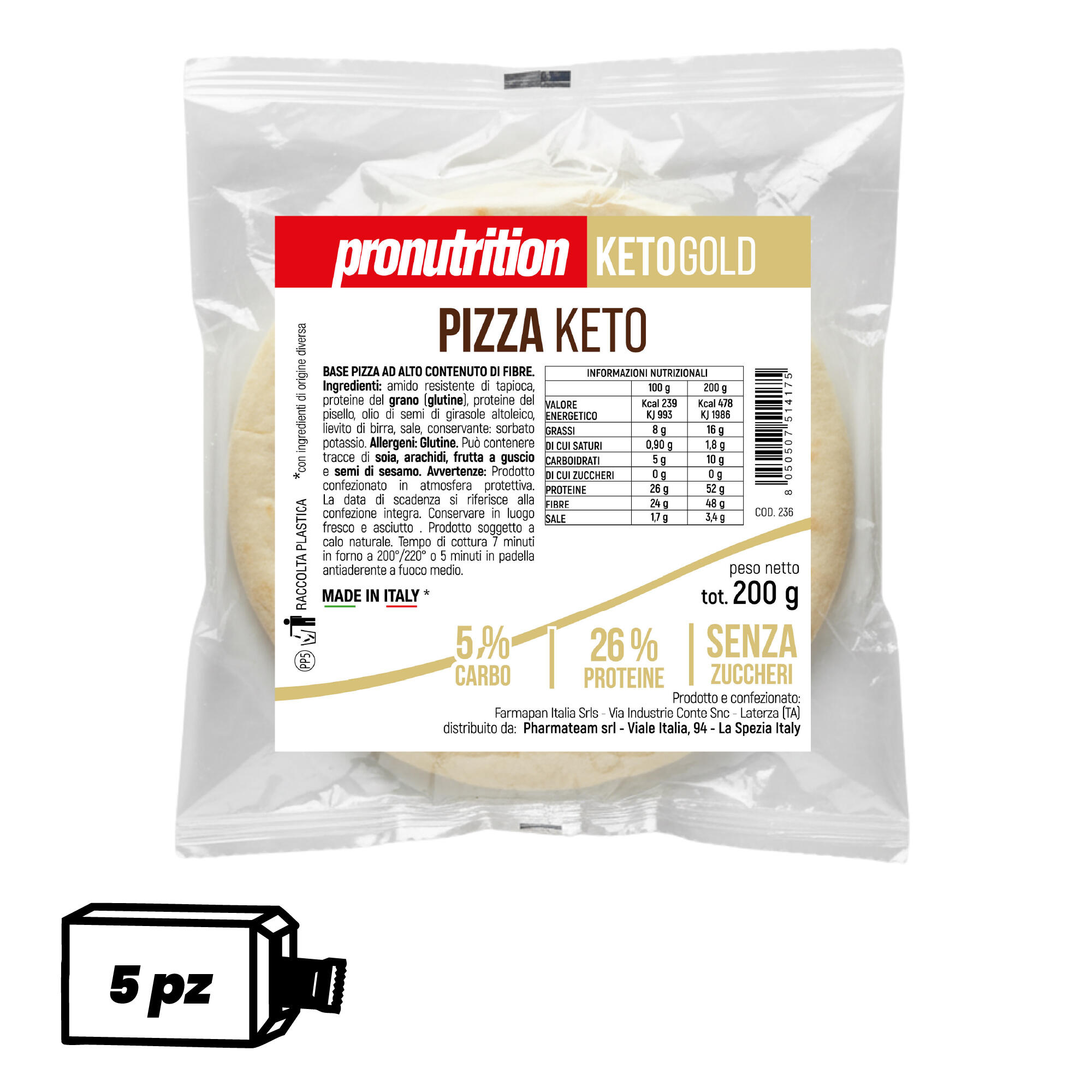 PRO NUTRITION PRO NUTRITION Base Pizza Keto 5 x 200 g - Low carb, alta proteica.
