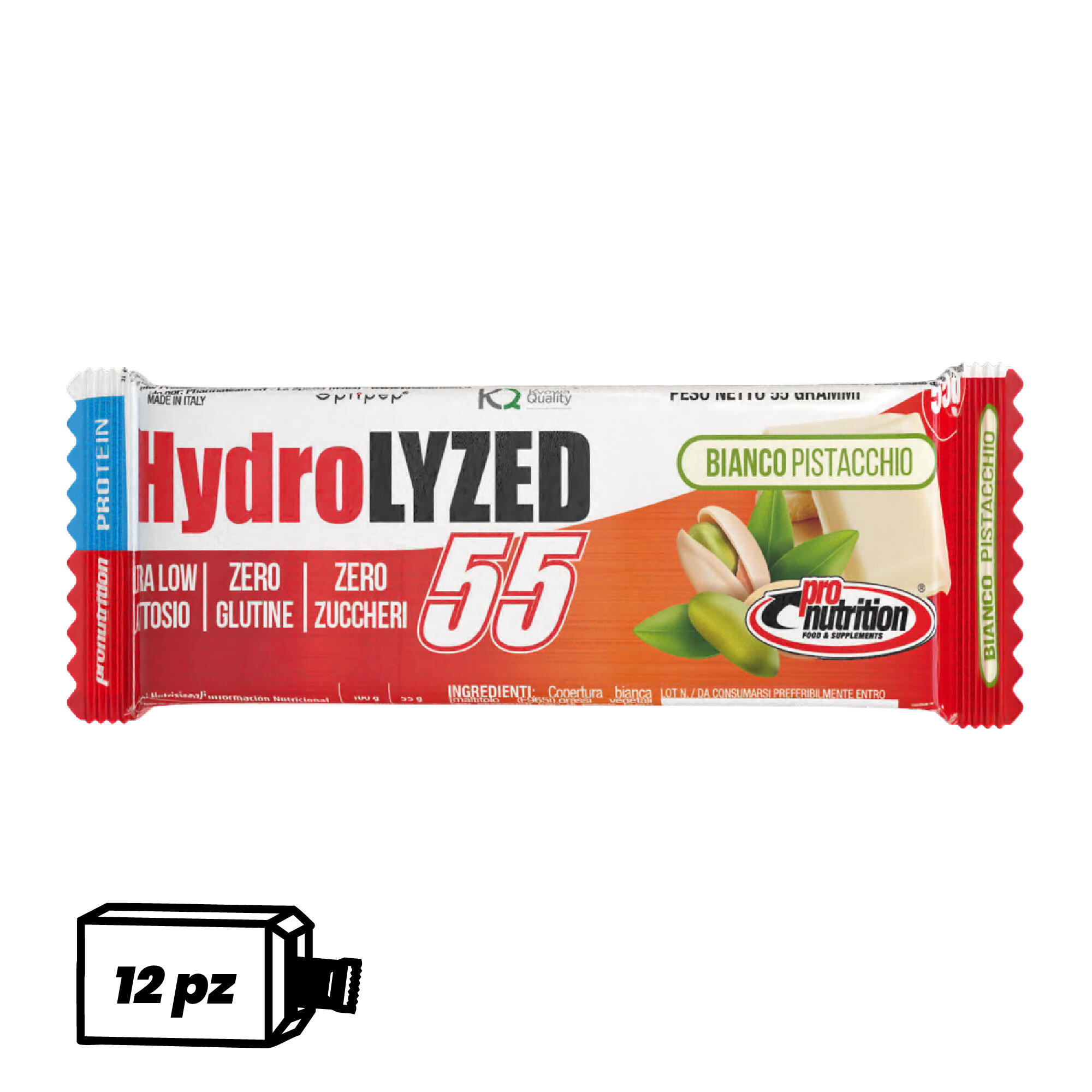 PRO NUTRITION PRO NUTRITION Hydrolized Barretta 12x55 g - Bianco Pistacchio.