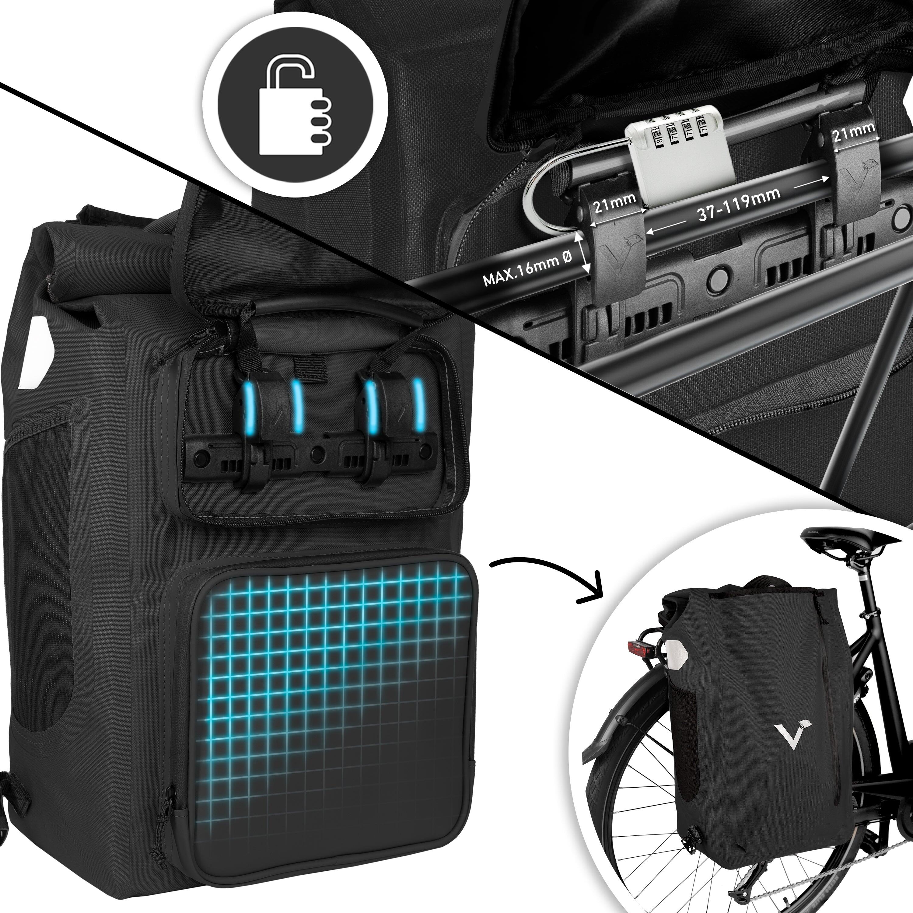 Sacoche vélo 2en1 porte-bagages sac à dos étanche 28 L - UrbanX 6/7