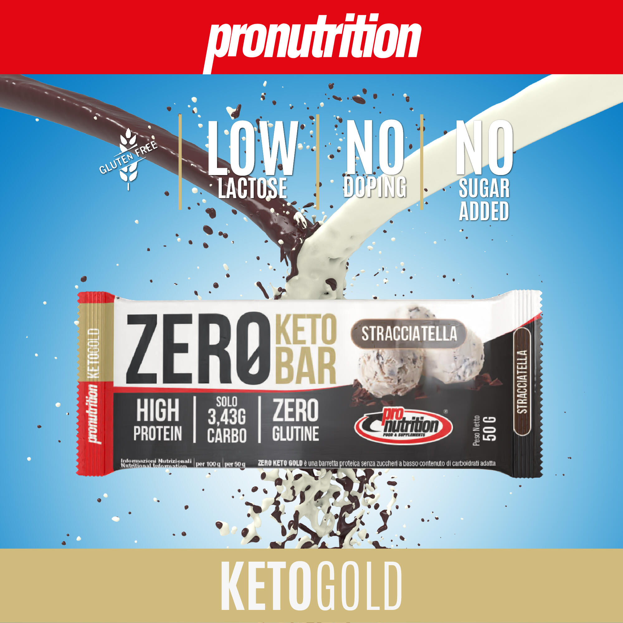 ProNutrition Zero Keto Bar 10x50 g Stracciatella - 40% proteine WPI, low carb. 3/7
