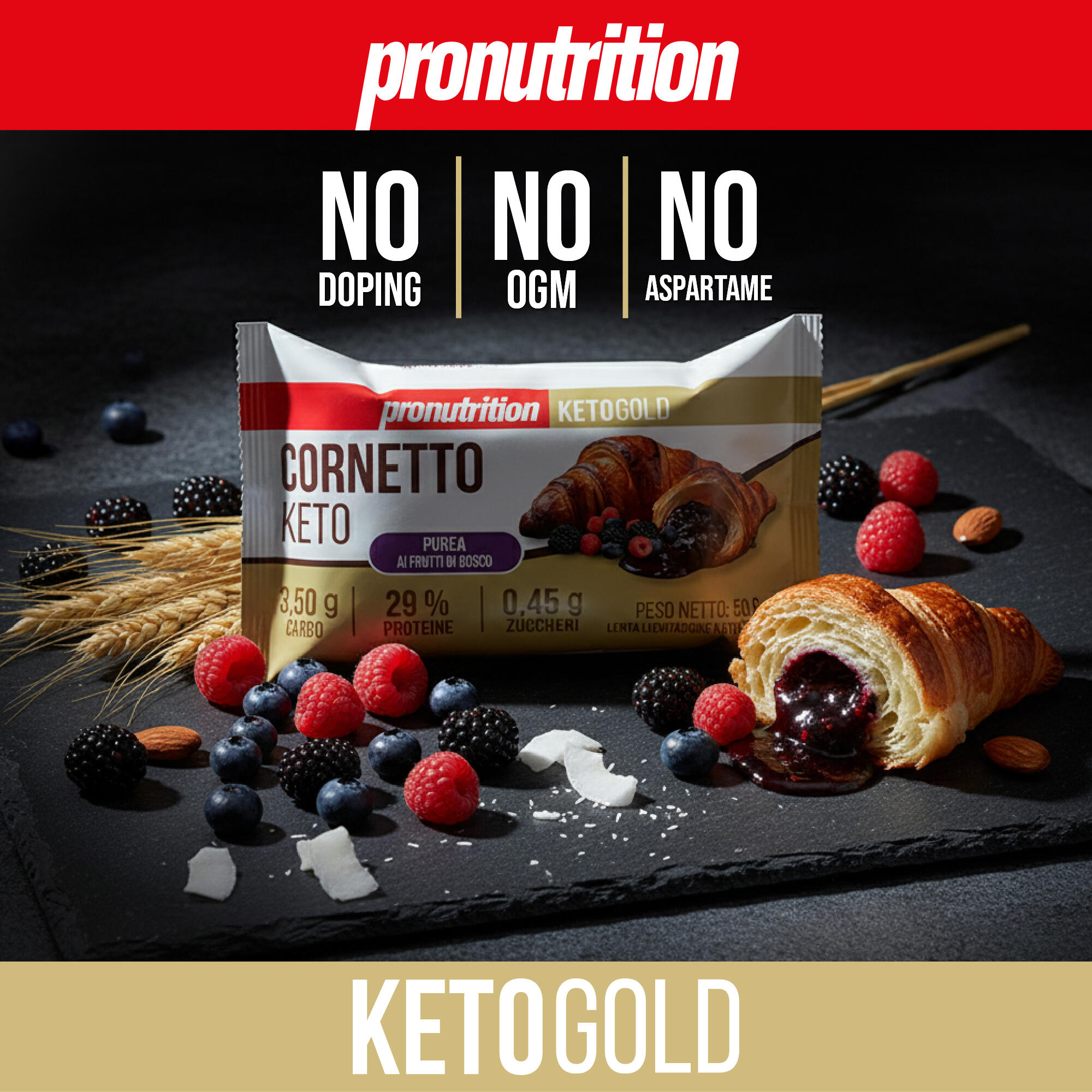 PRO NUTRITION Cornetto Keto 10x50g, low-carb senza zuccheri aggiunti, Italia. 2/7