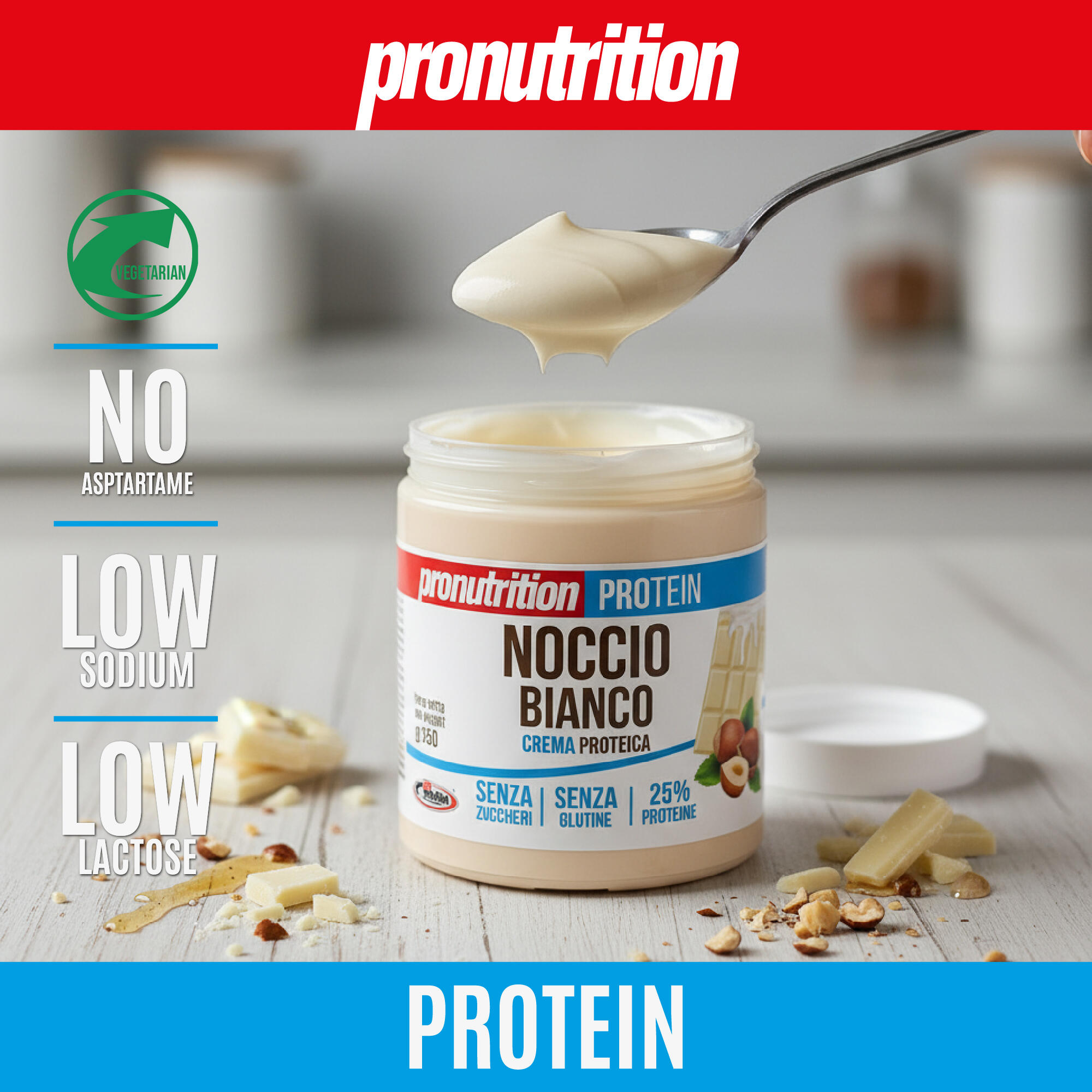 PRO NUTRITION Crema Proteica Zero 350 g – Senza zuccheri, C. bianco e nocciole. 6/7