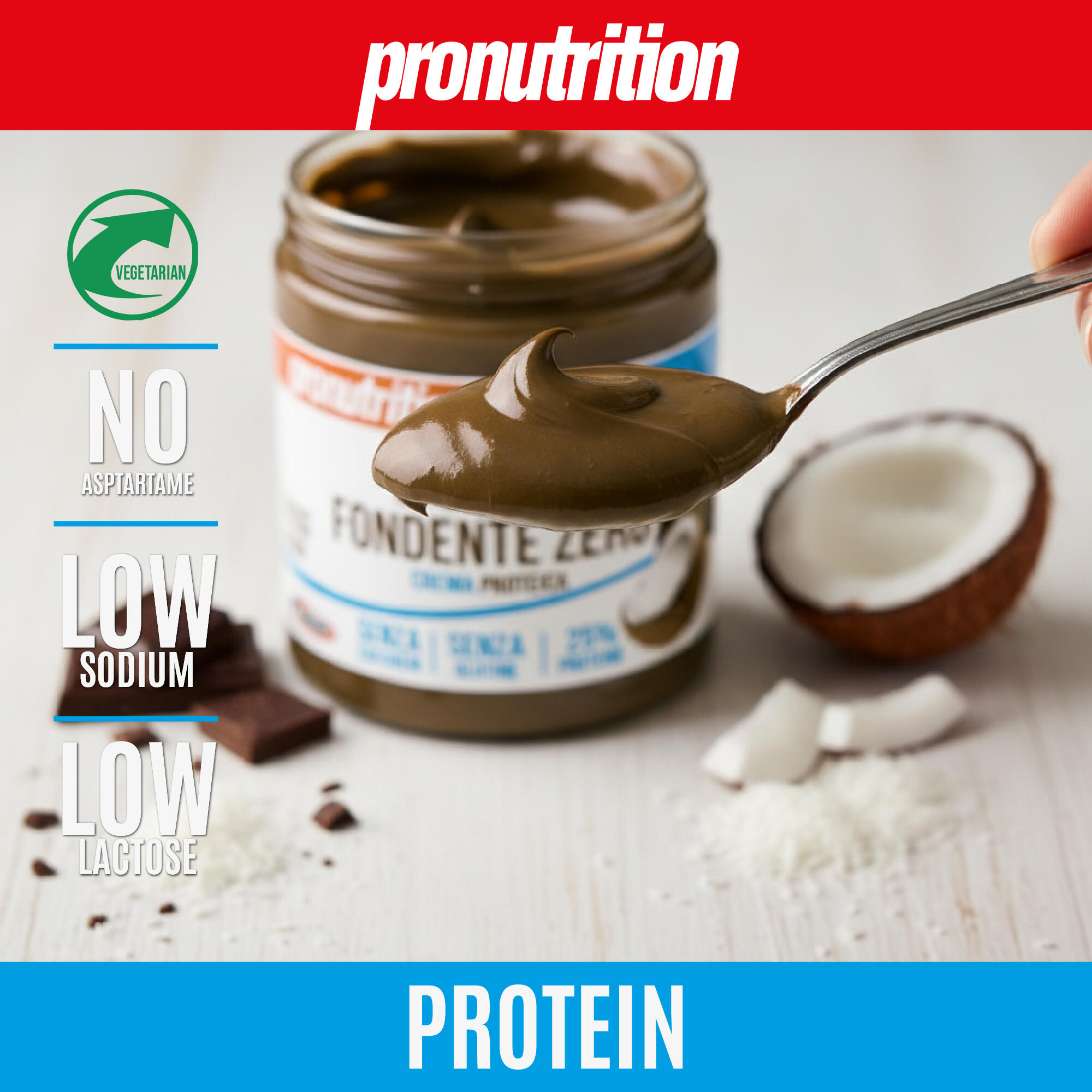 PRO NUTRITION Crema Proteica Zero 350 g – Fondente Cocco Crunchy, 25% proteine. 6/7