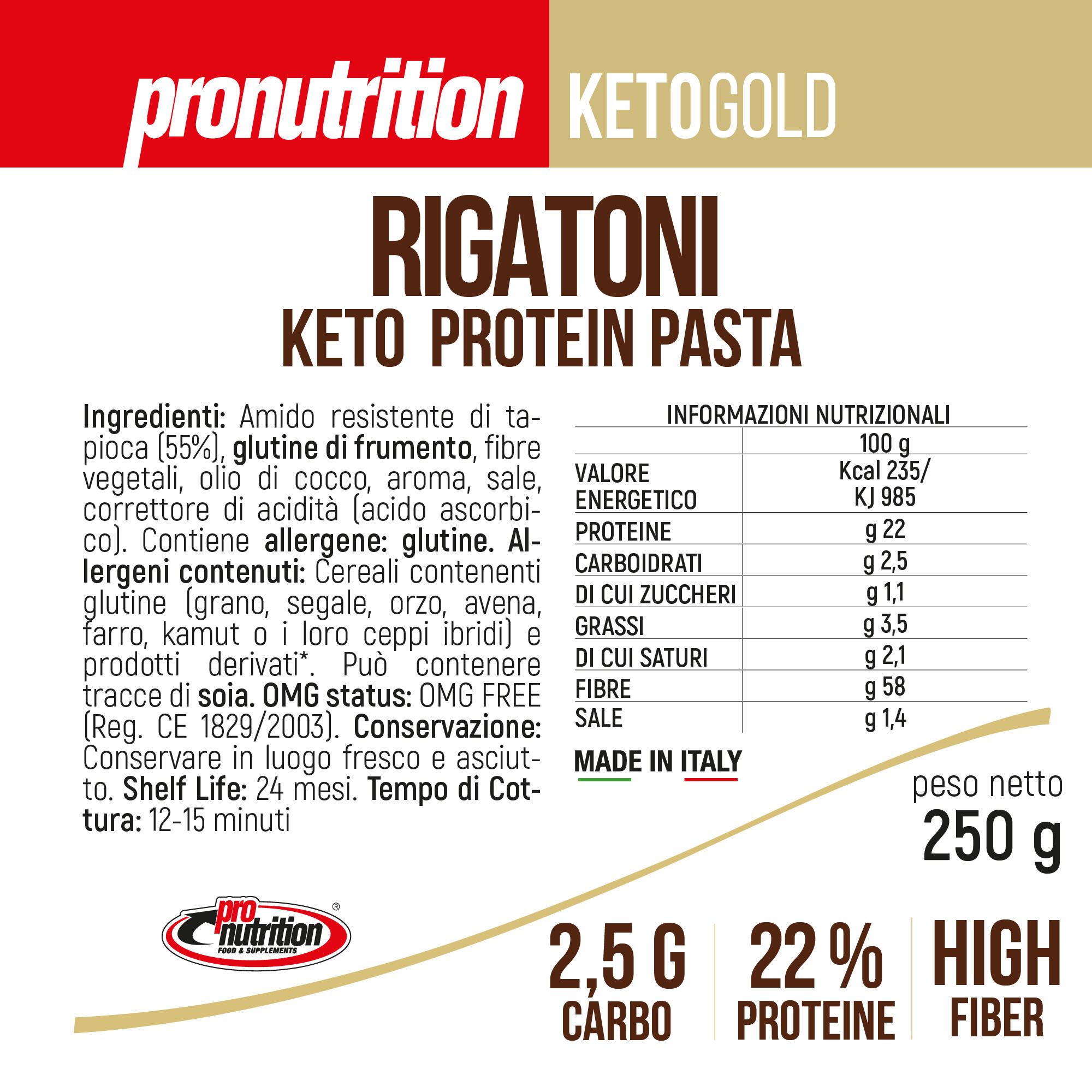 PRO NUTRITION Rigatoni Keto Proteici 3x250 g (750 g) - Low Carb. 7/7