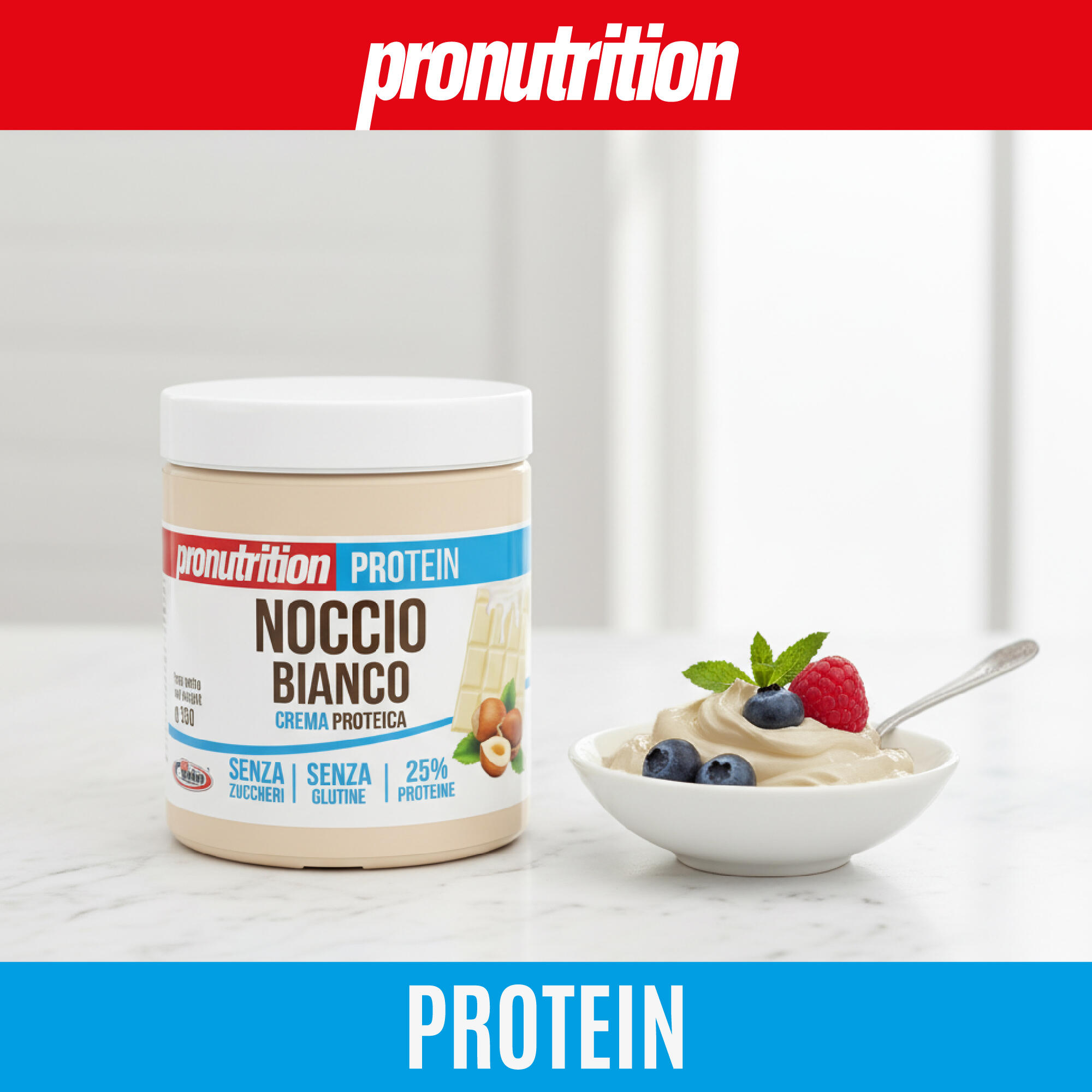 PRO NUTRITION Crema Proteica Zero 350 g – Senza zuccheri, C. bianco e nocciole. 5/7