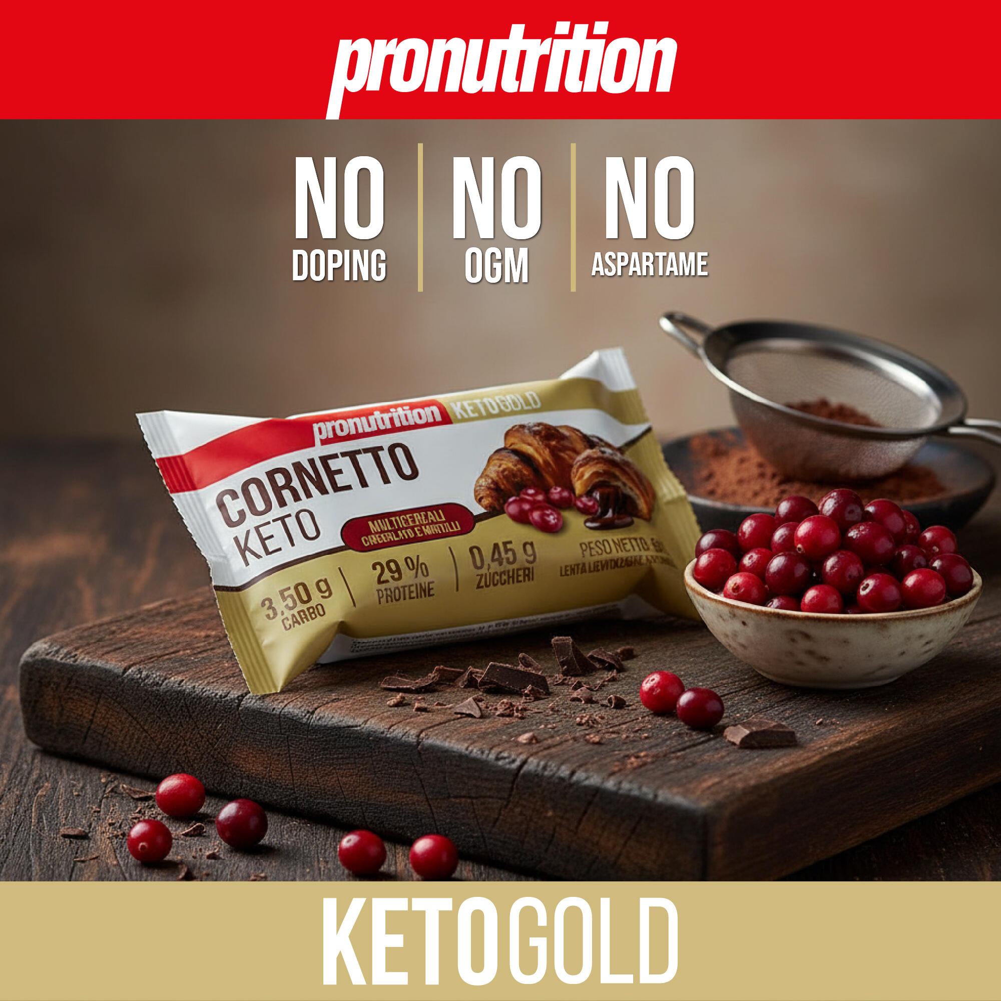 PRO NUTRITION Cornetto Keto 15x50 g - Cioccolato e Mirtilli, 3,50 g carboidrati. 6/7