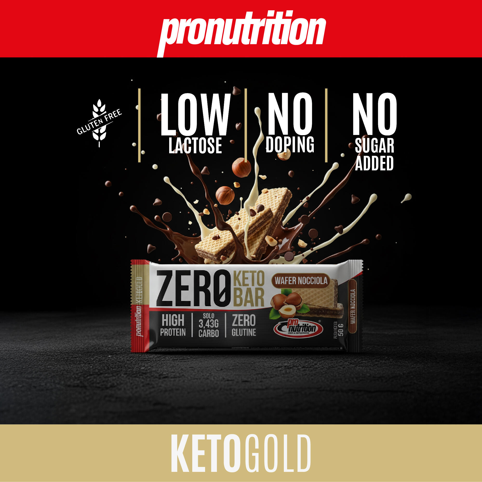 ProNutrition Zero Keto Bar 10x50 gr Wafer nocciola. 3/7
