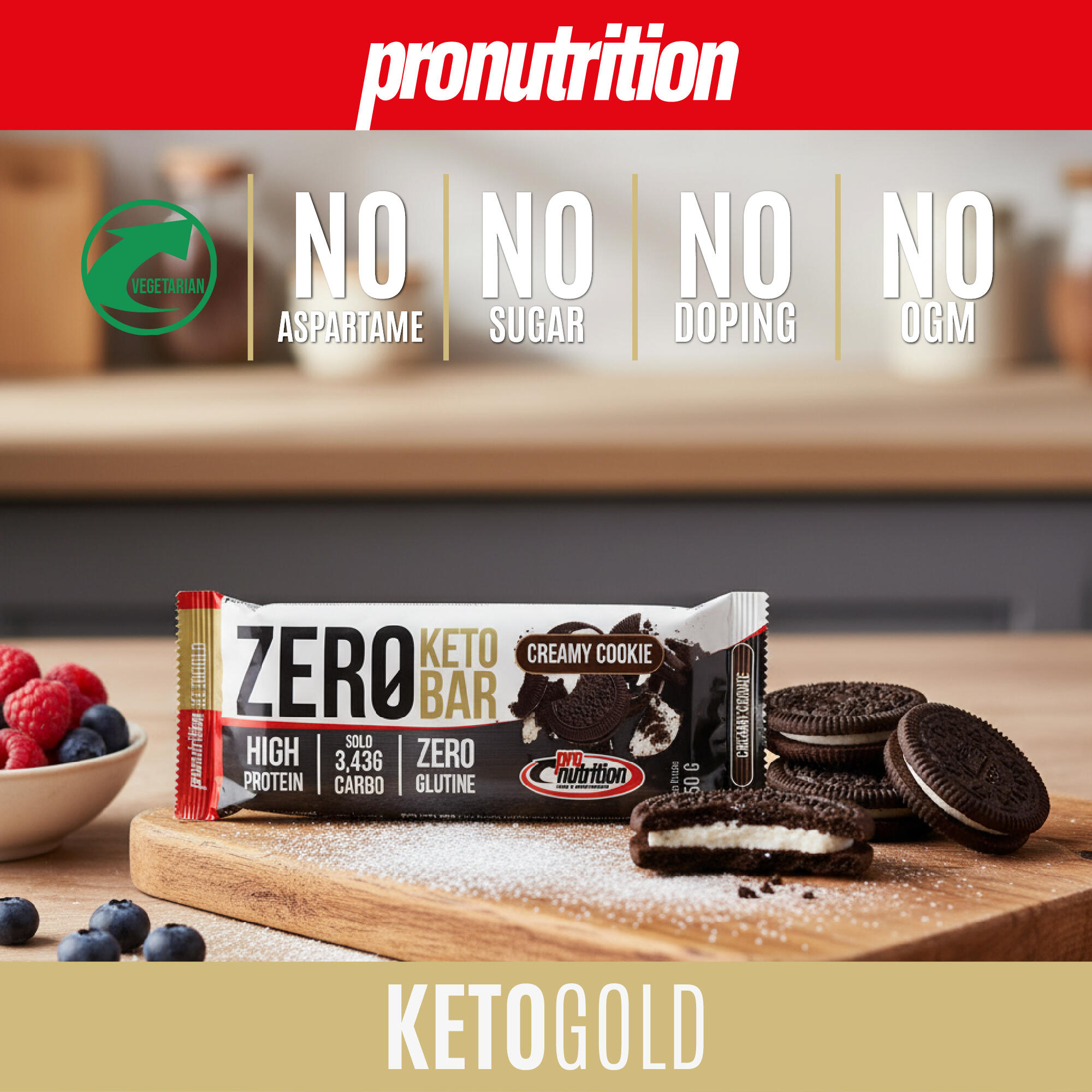 PRO NUTRITION Zero Keto Bar 10x50 g Creamy Cookie - 40% WPI, low carb. 6/7