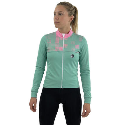 Maillot de Cyclisme Hiver Manches Longues ORDINO Vert/Rose