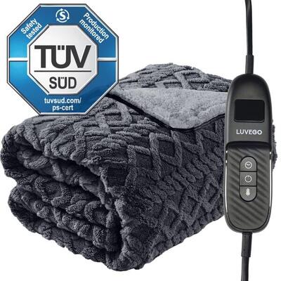 Elektrische Heizdecke – 180 x 130 cm – Fleece – Grau