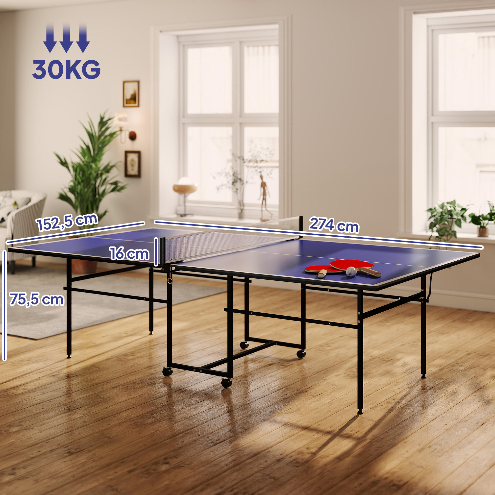 Mesa de ping pong 274x152,5x75,5 cm azul SPORTNOW 3/7