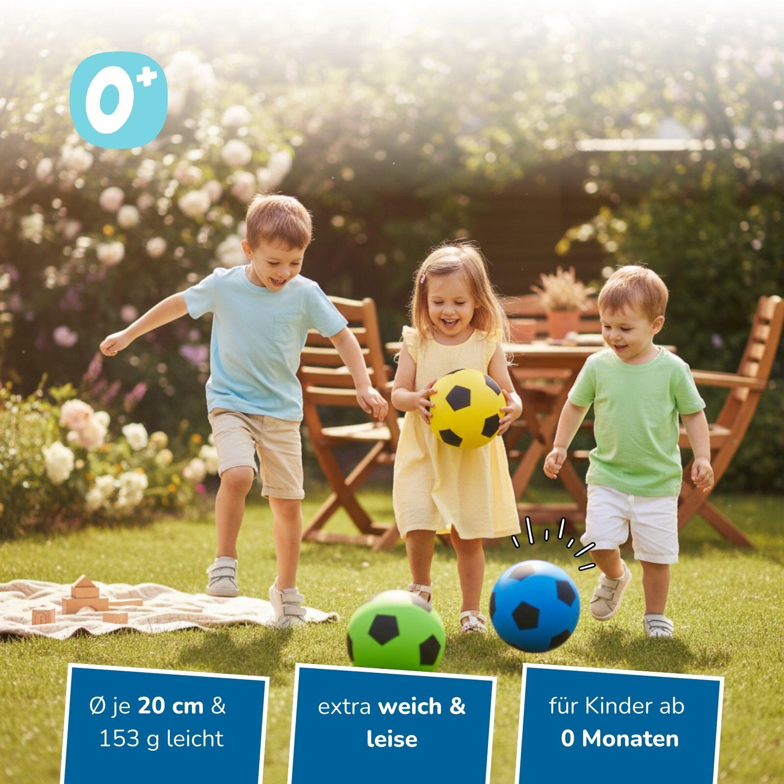 Schaumstoffball Set, 3 weiche Soft-Fußbälle Ø 20 cm, gelb, grün & blau 2/7