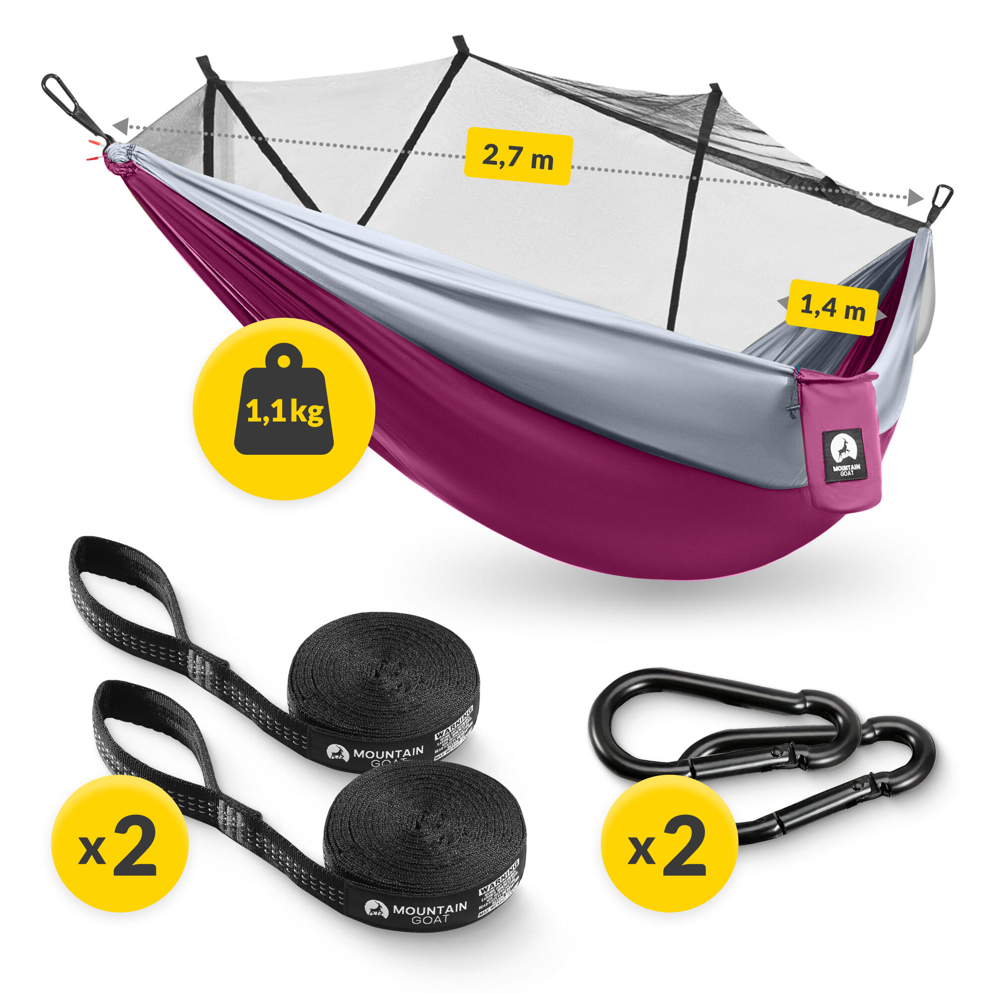 Eenpersoons reishangmat muggennet camping outdoor survival MOUNTAIN GOAT 3/7