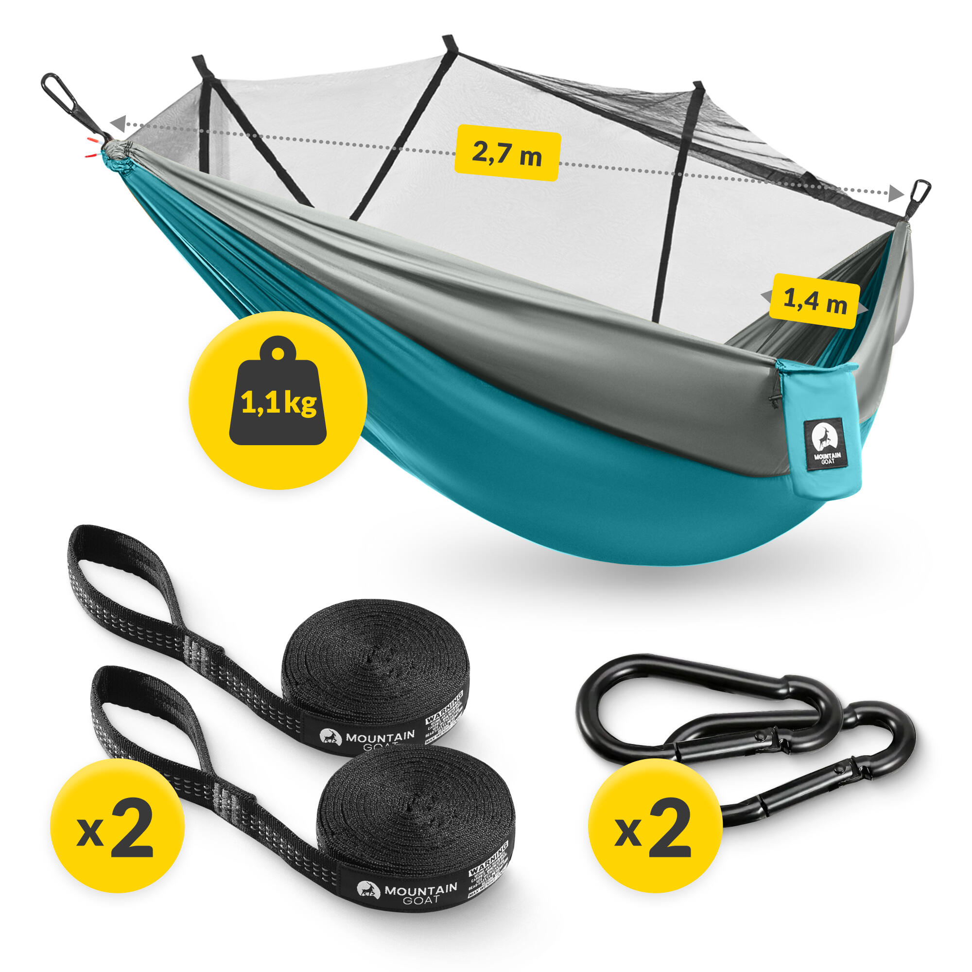 Eenpersoons reishangmat muggennet camping outdoor survival MOUNTAIN GOAT 3/7