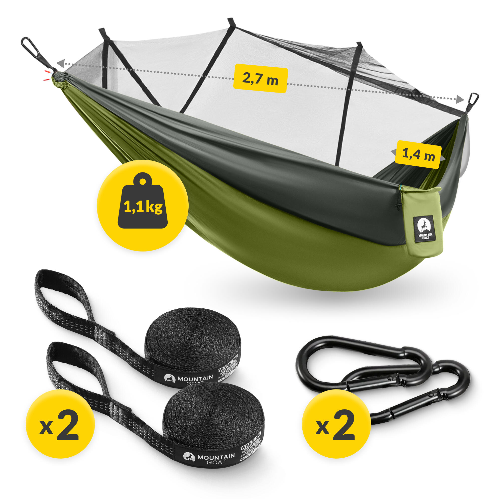 Eenpersoons reishangmat muggennet camping outdoor survival MOUNTAIN GOAT 3/7