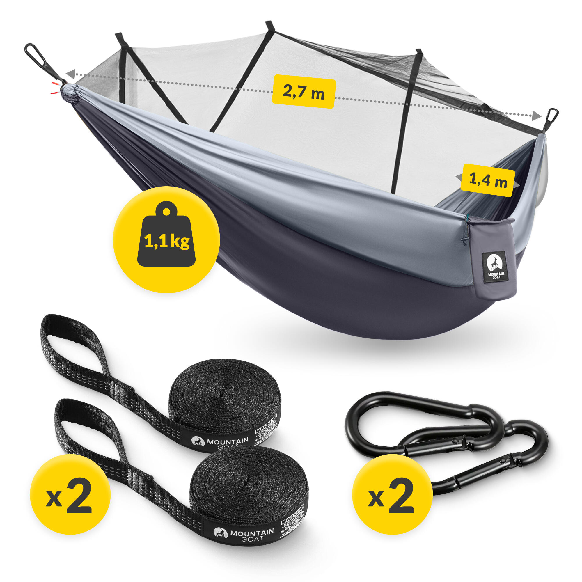 Eenpersoons reishangmat muggennet camping outdoor survival MOUNTAIN GOAT 3/7