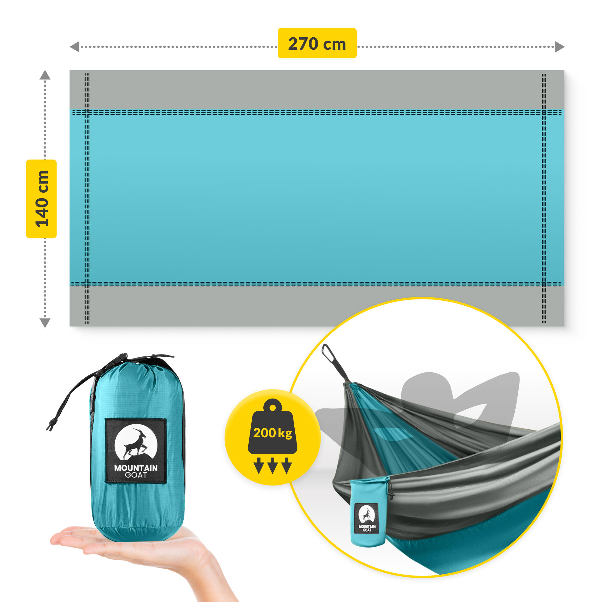 Eenpersoons reishangmat muggennet camping outdoor survival MOUNTAIN GOAT 4/7