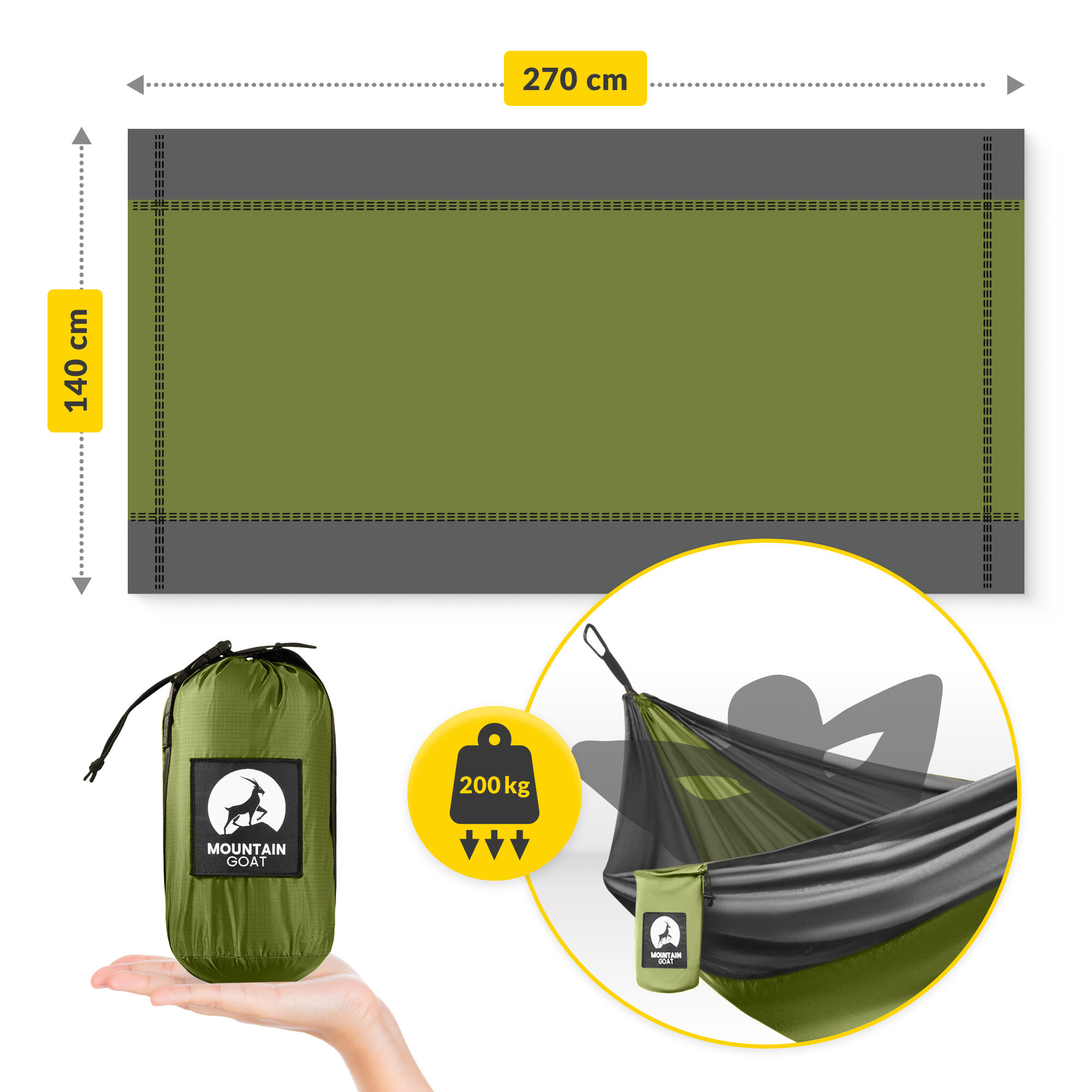 Eenpersoons reishangmat muggennet camping outdoor survival MOUNTAIN GOAT 4/7