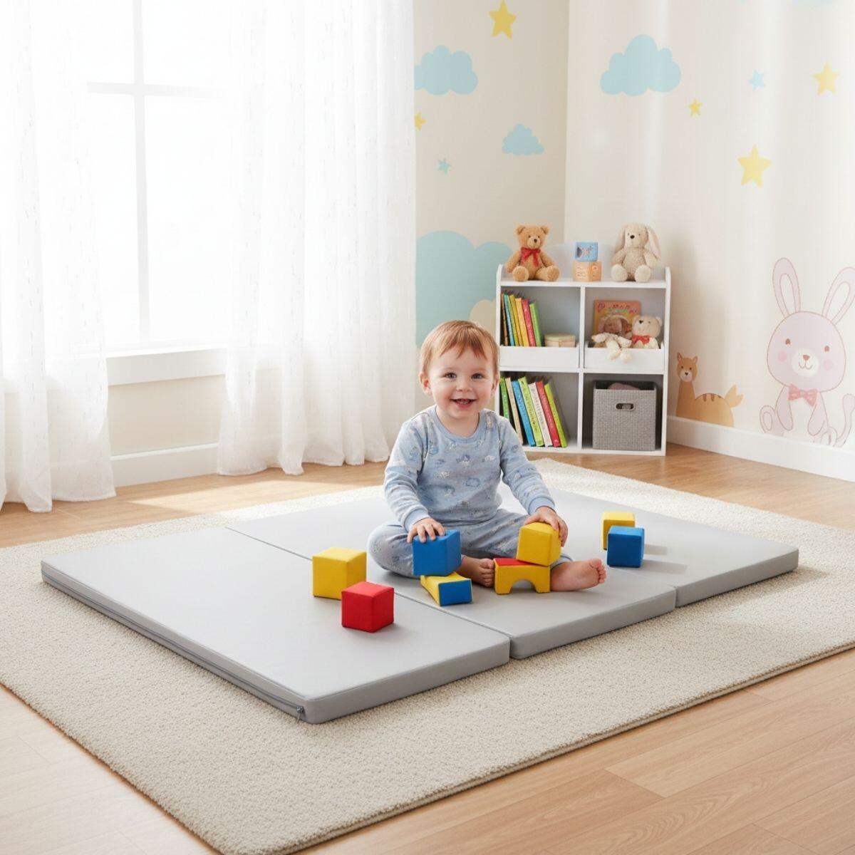 Tapis de gymnastique fitness pliable 3 sections 150x100x8cm Gamma Gris 5/5