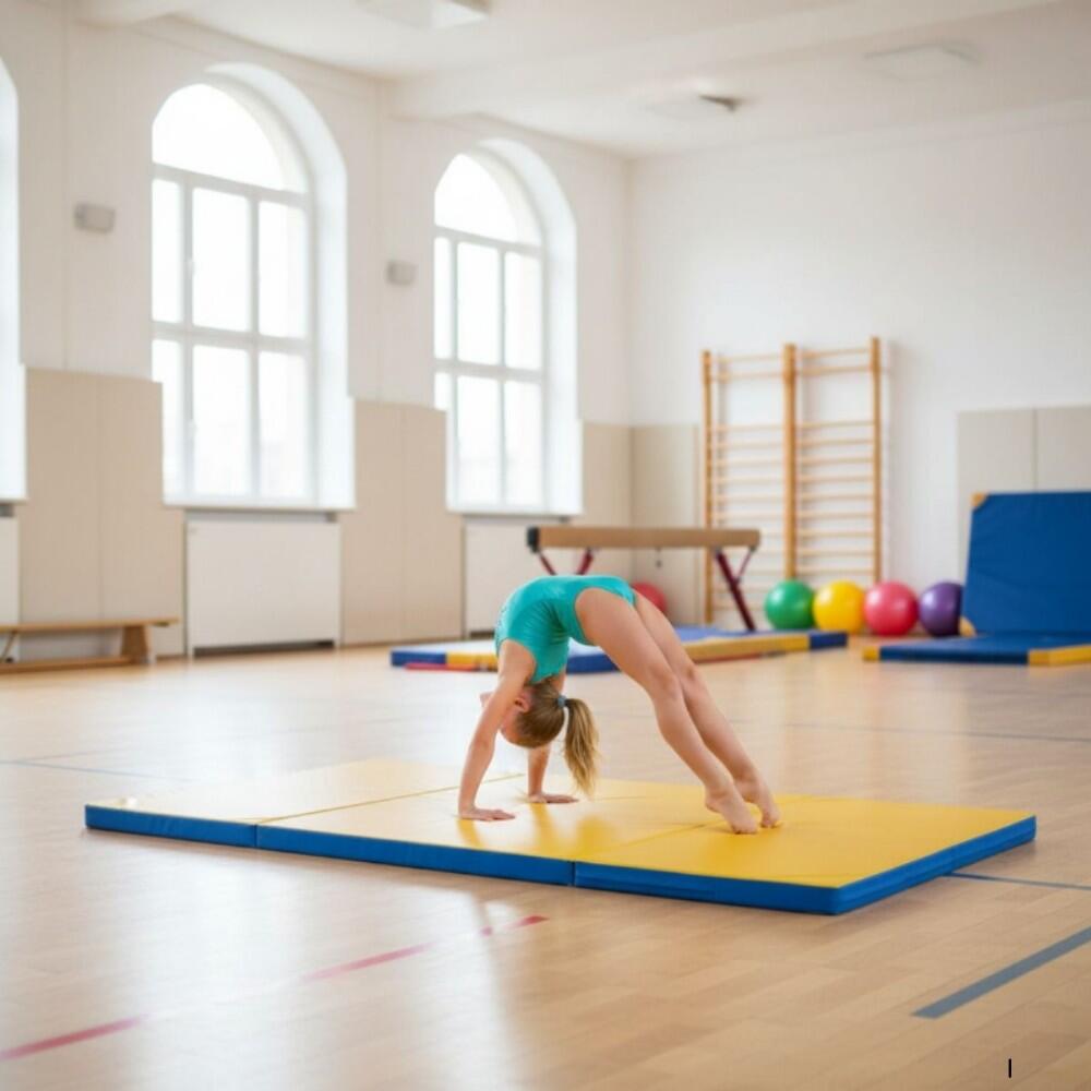 Unisex Gimnasia Colchoneta Plegable 3-Secciones Gamma Azul/Amarillo 3/6