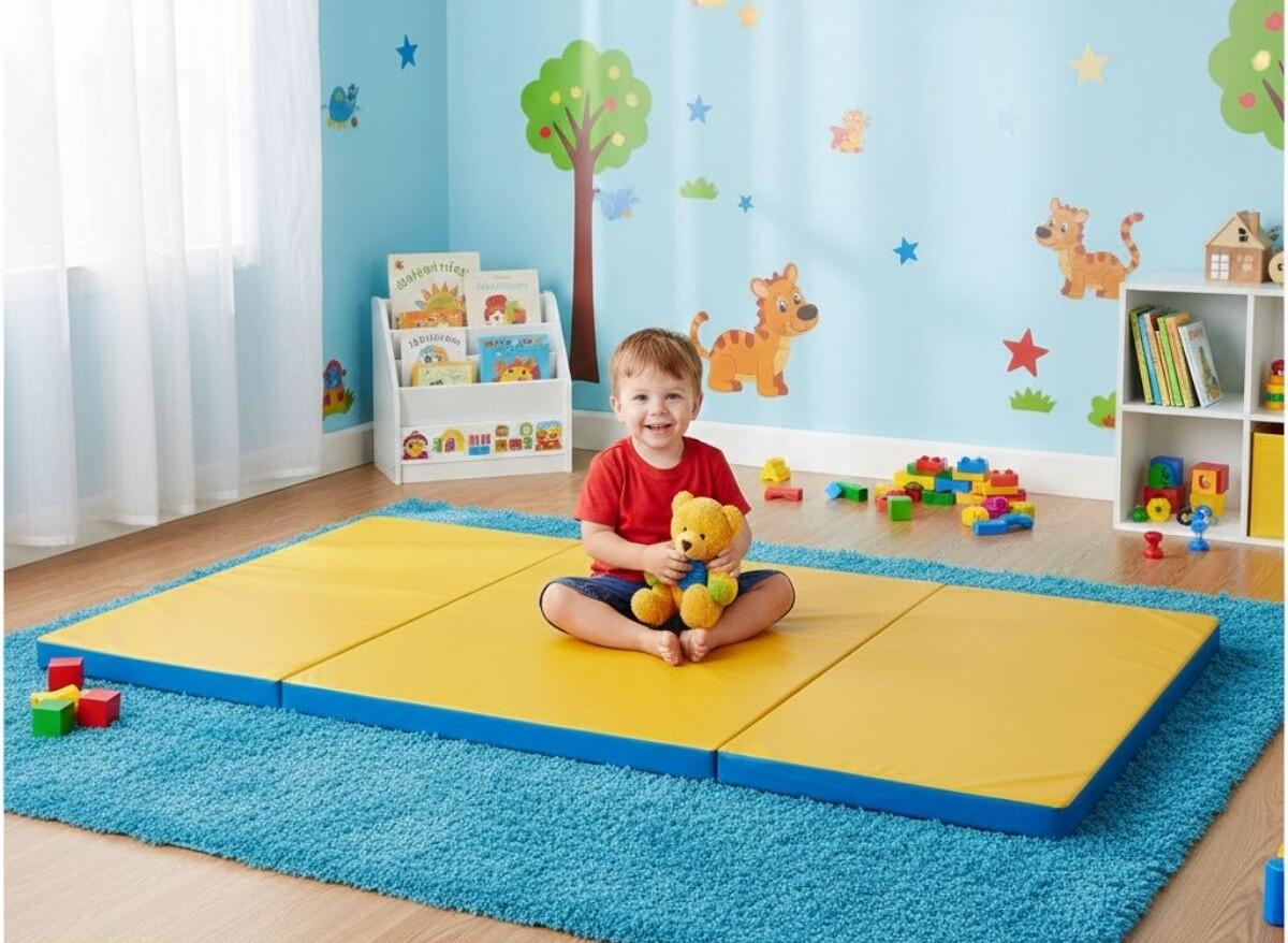 Unisex Gimnasia Colchoneta Plegable 3-Secciones Gamma Azul/Amarillo 5/6