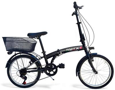 Bicicletta Pieghevole Folding 20" Nero Con Cambio 6v Unisex City Bike con Cestin