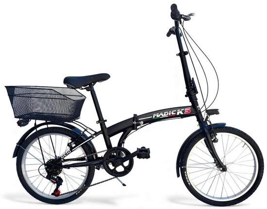 Bicicletta Pieghevole Folding 20" Nero Con Cambio 6v Unisex City Bike con Cestin
