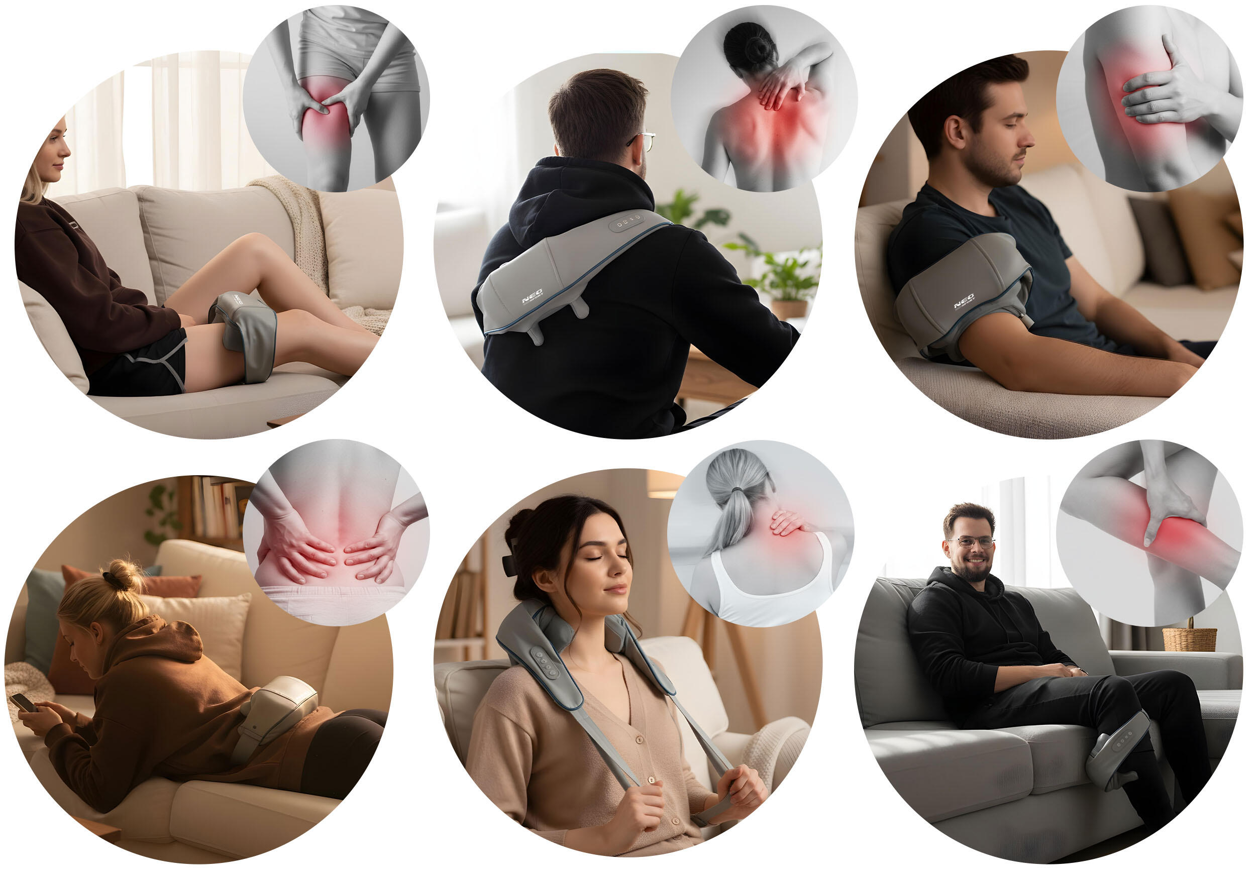 Masażer shiatsu do pleców szyi karku Neo-Sport bezprzewodowy ogrzewanie 3 tryby 4/7