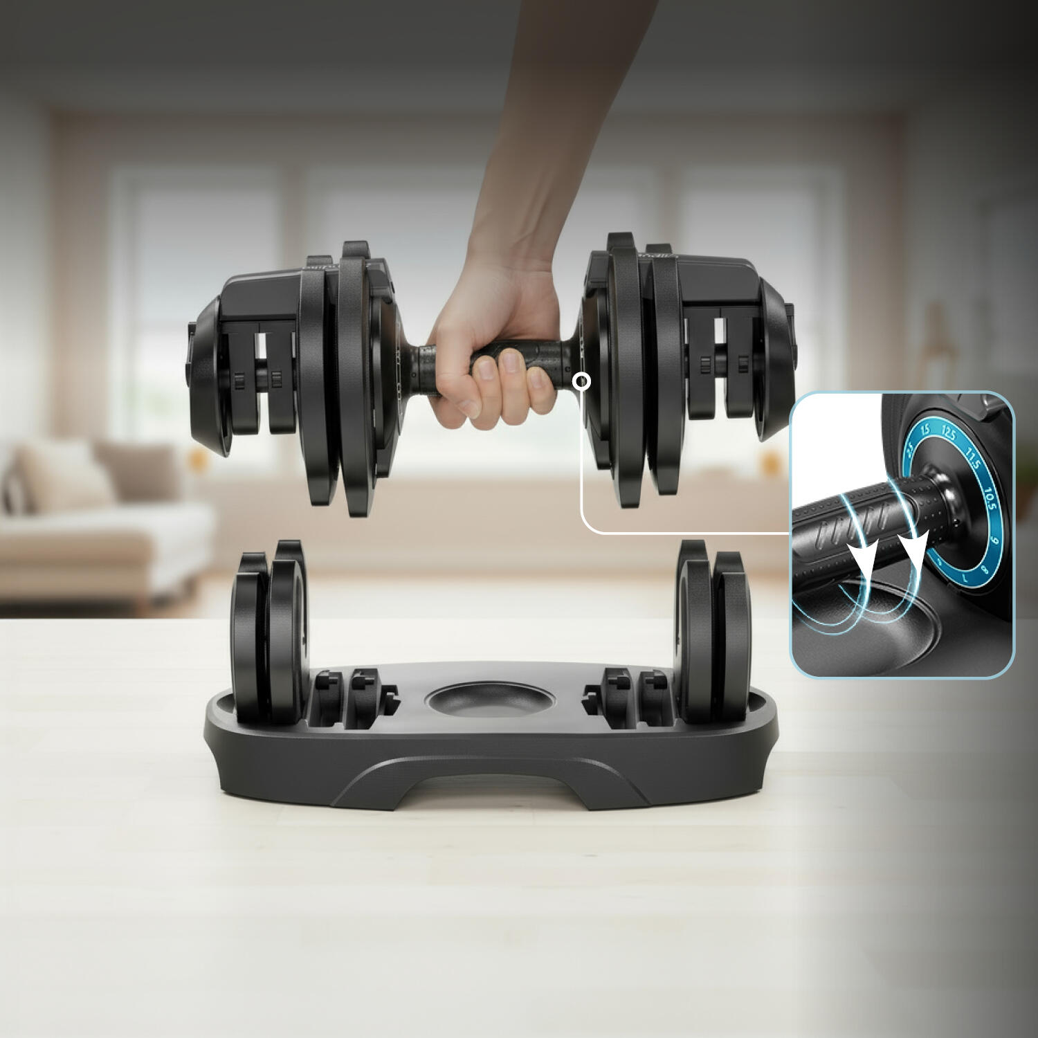 Haltère Paino - Haltère fitness court - Réglable sur 11 poids de 1,5 à 12,5 kg 2/7