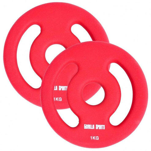 Gorilla Sports - Paire De Disques De Poids Néoprène | Fitness Et Musculation | Au Choix De 2kg À - Disque Bumper Haltérophilie - Rouge - 2 X 1 Kg - Decathlon
