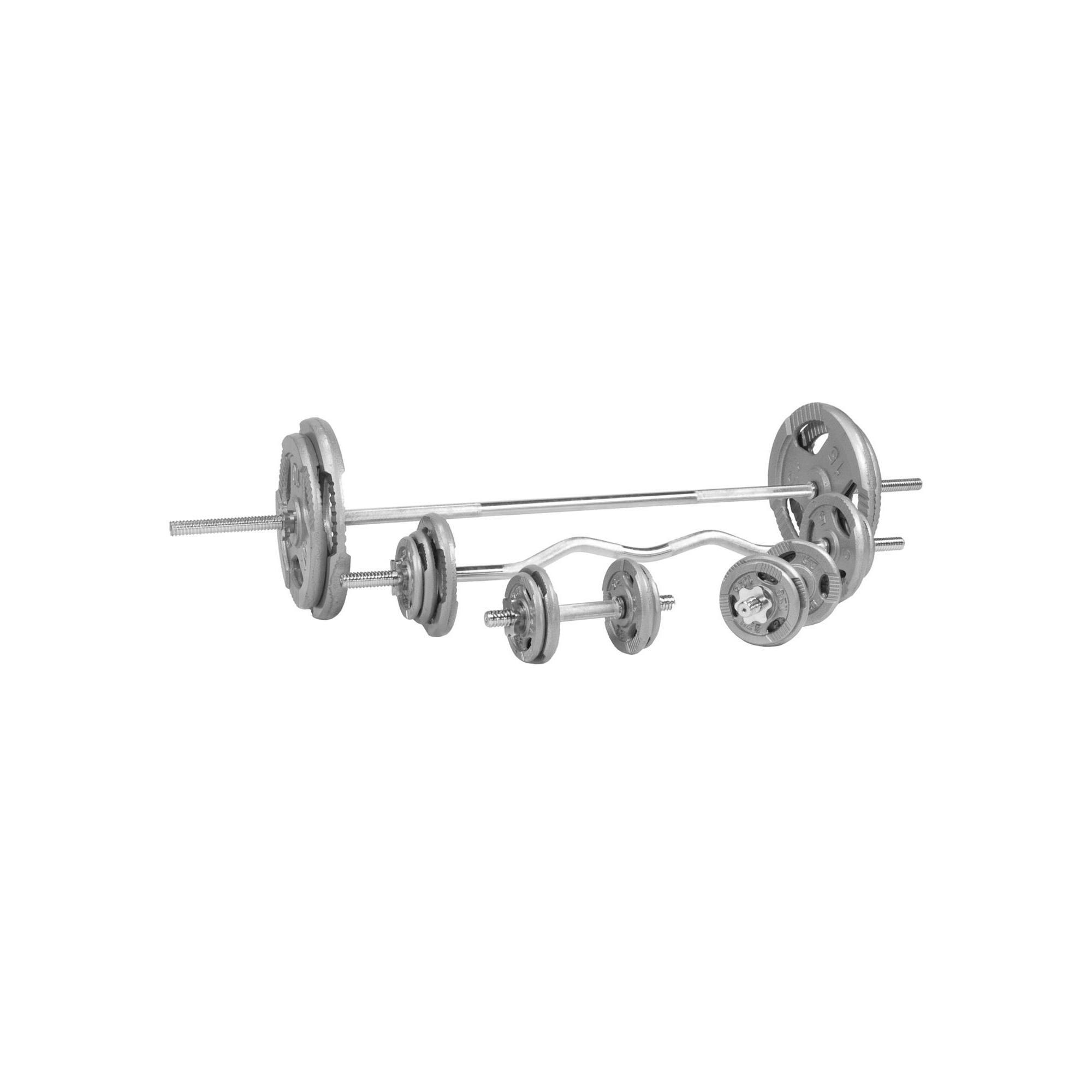 Gorilla Sports - Kit D'Halteres Poids En Grip En Fonte, Barre Longue, Barre Curl Et 2 Barres Cour - Kit Haltères - Gris - Taille Unique - Decathlon