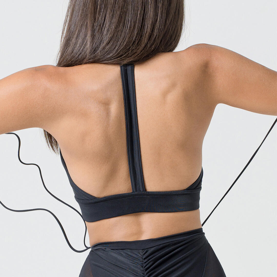 Top donna in lycra e retina per pole dance allenamento e tempo libero Nero 3/5