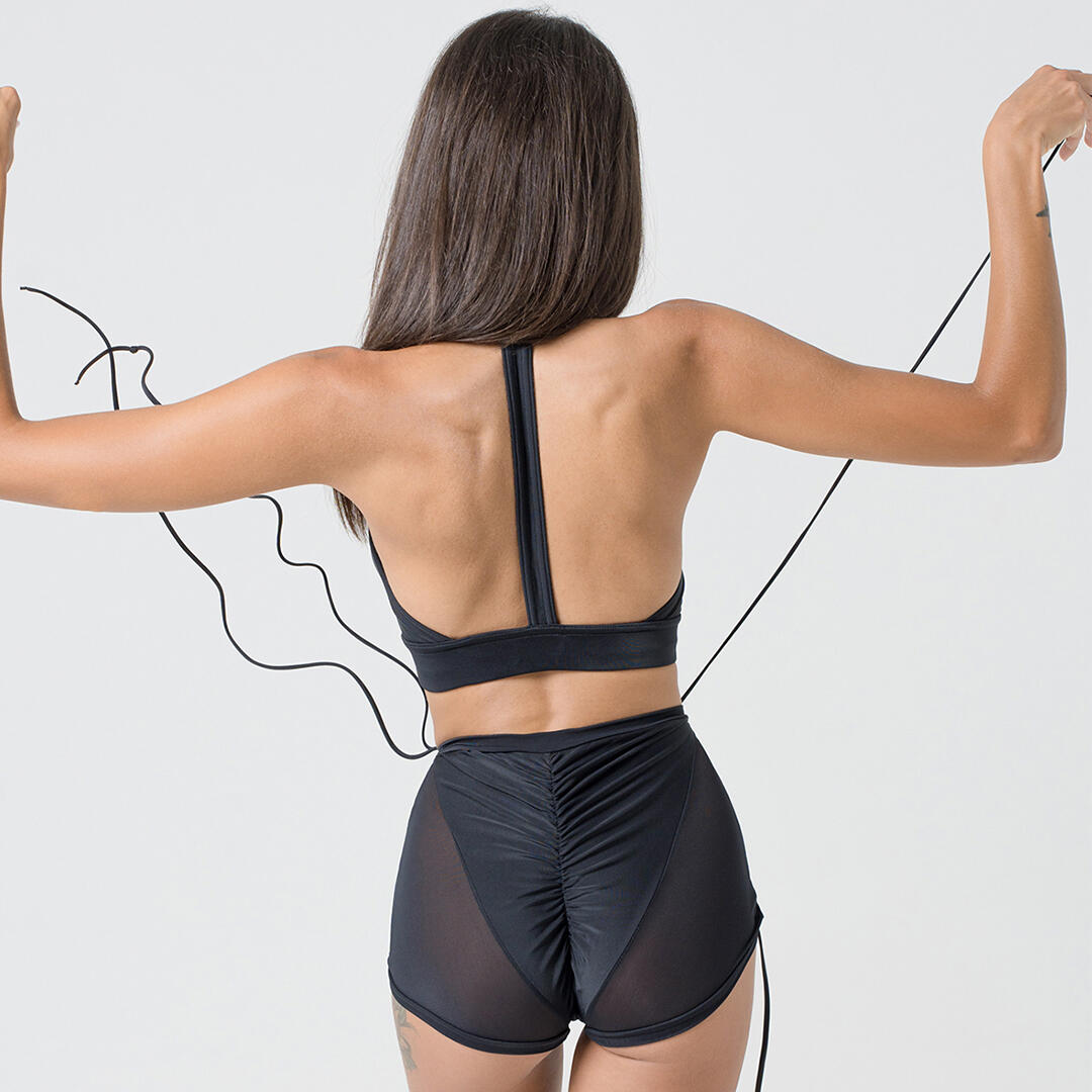 Top donna in lycra e retina per pole dance allenamento e tempo libero Nero 5/5