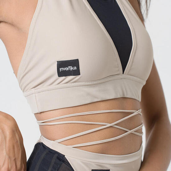 Top donna in lycra e retina per pole dance allenamento e tempo libero Nero