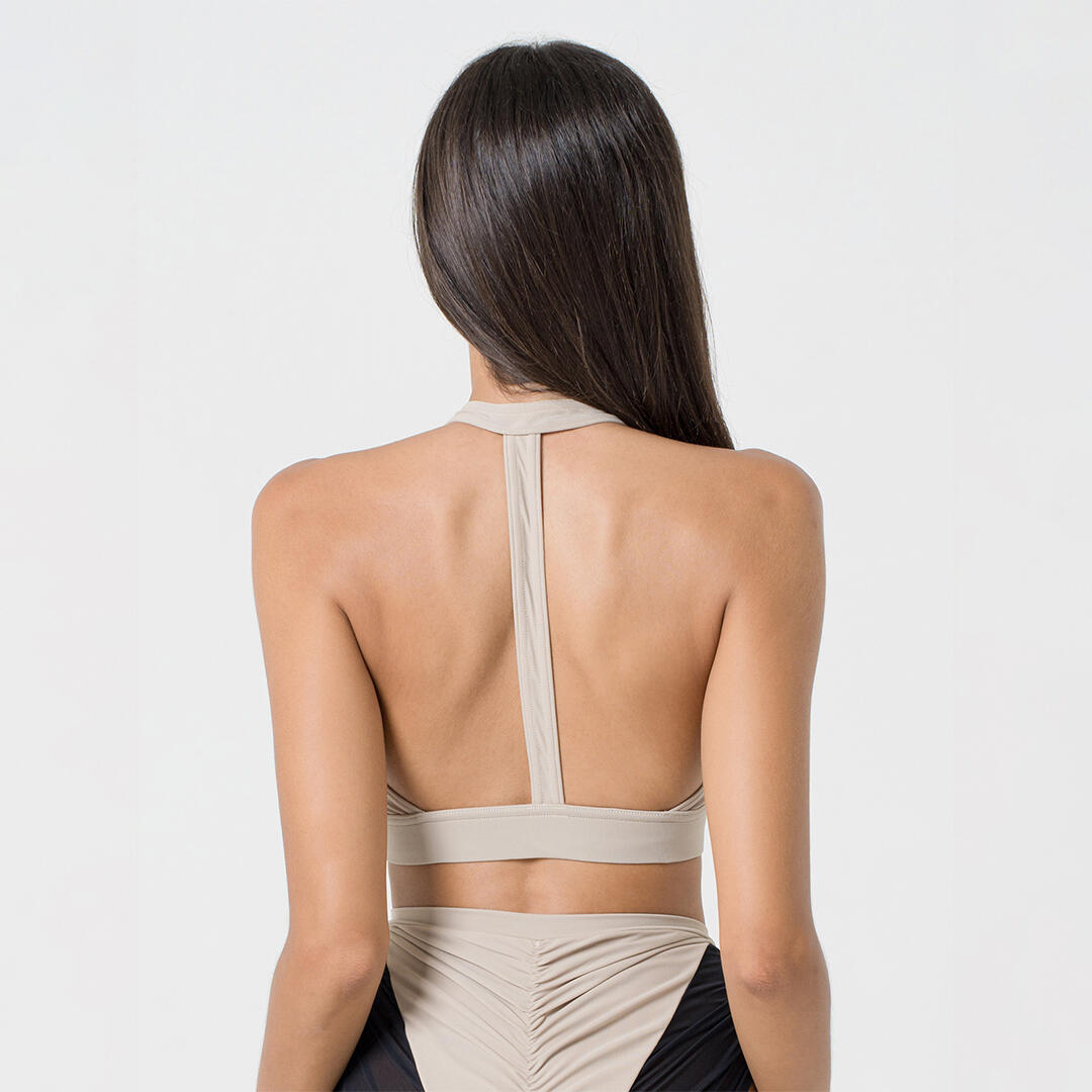 Top donna in lycra e retina per pole dance allenamento e tempo libero Sabbia 2/5