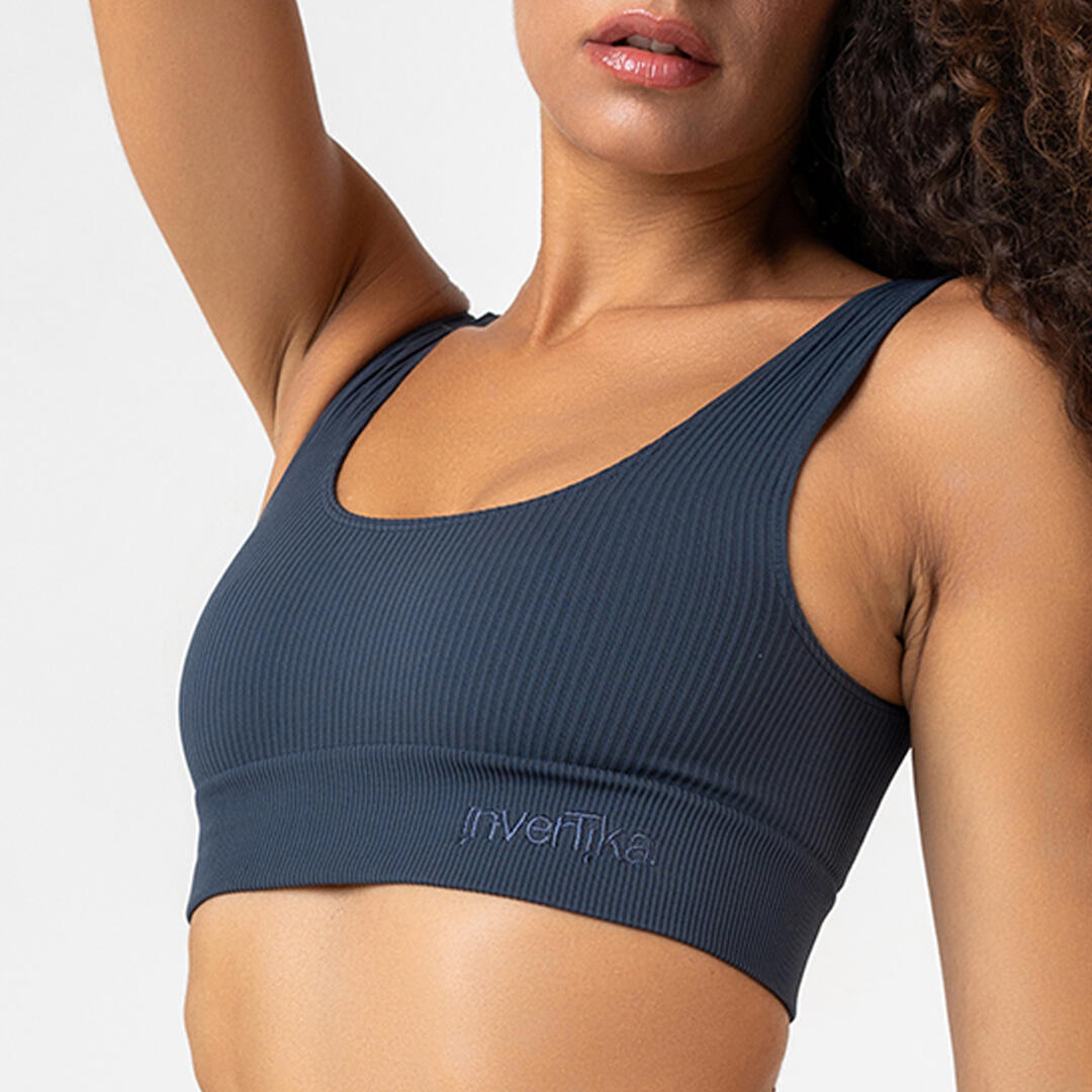 Top donna scollo rotondo push up senza cuciture allenamento tempo libero Blu 2/5