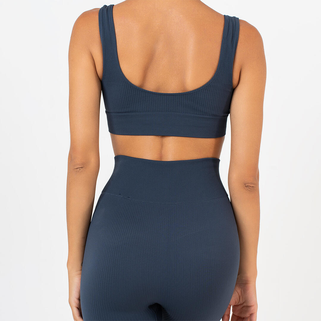 Top donna scollo rotondo push up senza cuciture allenamento tempo libero Blu 4/5
