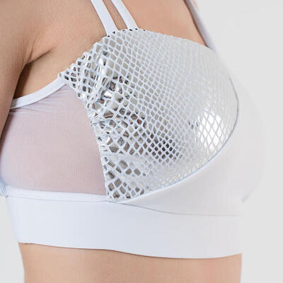 Top donna in lycra double face push up allenamento e tempo libero Bianco Argento